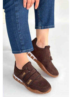 Tunga Kahverengi Süet Cırt Cırtlı Spor Ayakkabı