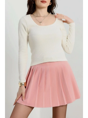 U yaka kaşkorse bluz beyaz A132