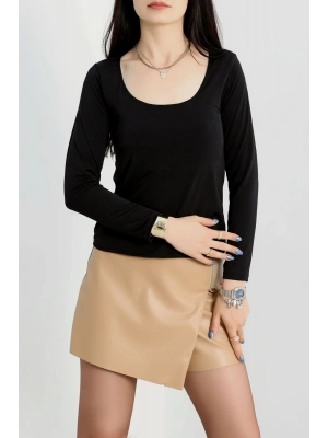 U yaka kaşkorse bluz siyah A132