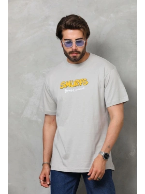 Unisex Basic Bisiklet Yaka Oversize T-Shirt - Gri