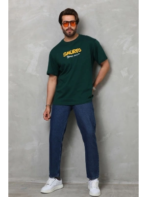 Unisex Basic Bisiklet Yaka Oversize T-Shirt - Yeşil