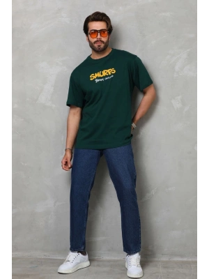 Unisex Basic Bisiklet Yaka Oversize T-Shirt - Yeşil