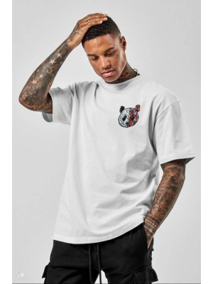 Unisex Baskılı Oversize T-Shirt - Beyaz