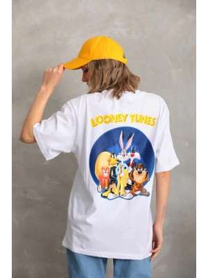 Unisex Baskılı Oversize T-Shirt - Beyaz