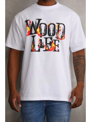 Unisex Baskılı Oversize T-Shirt - Beyaz