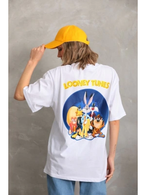 Unisex Baskılı Oversize T-Shirt - Beyaz
