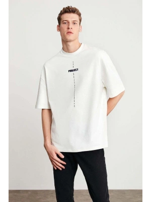 Unisex Baskılı Oversize T-Shirt - Beyaz
