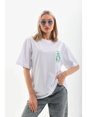 Unisex Baskılı Oversize T-Shirt - Beyaz