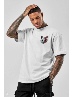 Unisex Baskılı Oversize T-Shirt - Beyaz