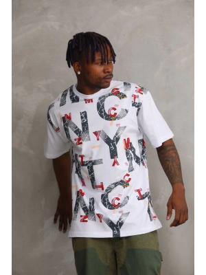 Unisex Baskılı Oversize T-Shirt - Beyaz