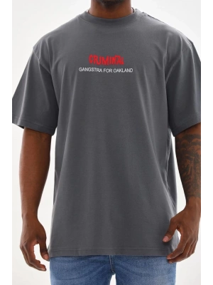 Unisex Baskılı Oversize T-Shirt - Füme