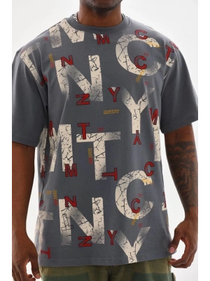 Unisex Baskılı Oversize T-Shirt - Füme