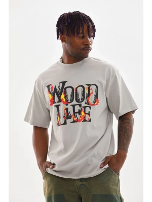 Unisex Baskılı Oversize T-Shirt - Gri