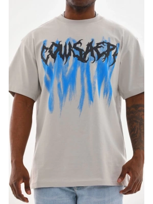 Unisex Baskılı Oversize T-Shirt - Gri