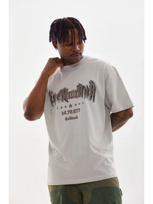 Unisex Baskılı Oversize T-Shirt - Gri