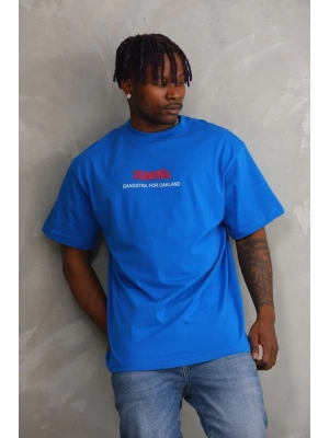 Unisex Baskılı Oversize T-Shirt - Mavi