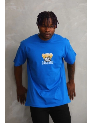 Unisex Baskılı Oversize T-Shirt - Mavi