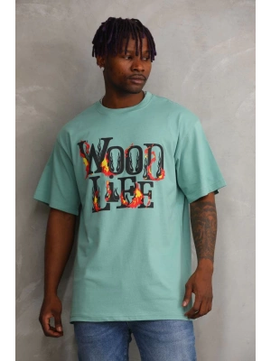 Unisex Baskılı Oversize T-Shirt - Mint Yeşili