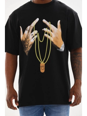 Unisex Baskılı Oversize T-Shirt - Siyah