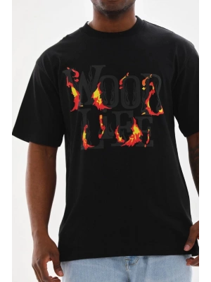 Unisex Baskılı Oversize T-Shirt - Siyah