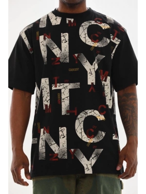 Unisex Baskılı Oversize T-Shirt - Siyah