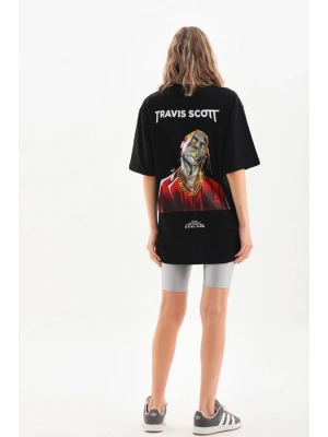 Unisex Baskılı Oversize T-Shirt - Siyah