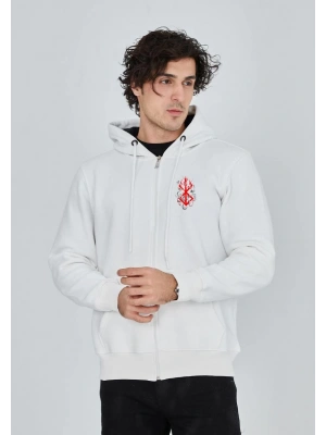Unisex Baskılı Tam Fermuarlı Kapşonlu SweatShirt - Beyaz