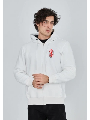 Unisex Baskılı Tam Fermuarlı Kapşonlu SweatShirt - Beyaz