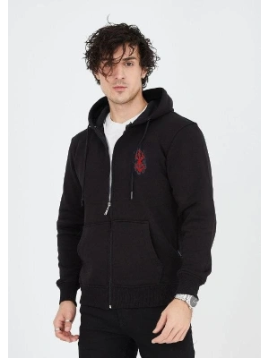 Unisex Baskılı Tam Fermuarlı Kapşonlu SweatShirt - Siyah