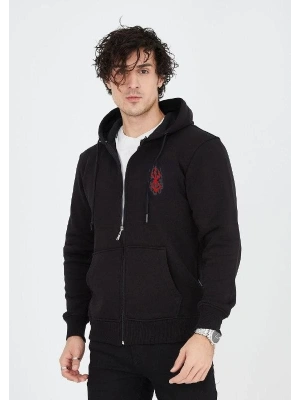 Unisex Baskılı Tam Fermuarlı Kapşonlu SweatShirt - Siyah