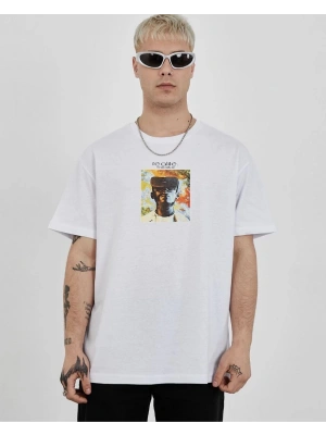 Unisex Bisiklet Yaka Baskılı Oversize T-Shirt - Beyaz