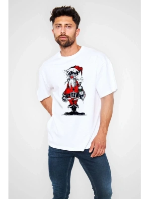 Unisex Bisiklet Yaka Baskılı Oversize T-Shirt - Beyaz