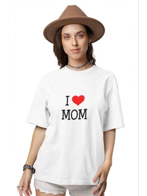 Unisex Bisiklet Yaka Baskılı Oversize T-Shirt - Beyaz