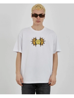 Unisex Bisiklet Yaka Baskılı Oversize T-Shirt - Beyaz