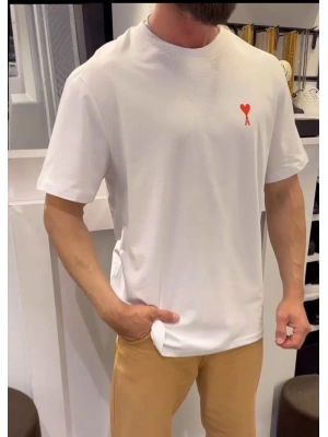 Unisex Bisiklet Yaka Baskılı Oversize T-Shirt - Beyaz