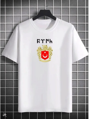 Unisex Bisiklet Yaka Baskılı Oversize T-Shirt - Beyaz