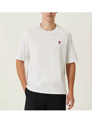 Unisex Bisiklet Yaka Baskılı Oversize T-Shirt - Beyaz