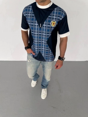 Unisex Bisiklet Yaka Baskılı Oversize T-Shirt - Siyah