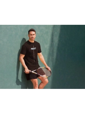 Unisex Bisiklet Yaka Baskılı Oversize T-Shirt - Siyah