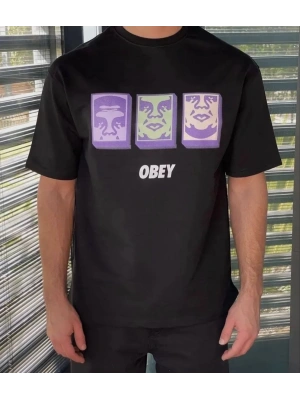 Unisex Bisiklet Yaka Baskılı Oversize T-Shirt - Siyah