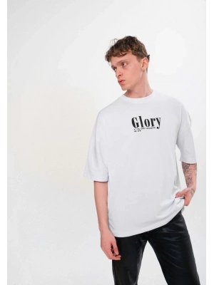 Unisex Bisiklet Yaka Baskılı Oversize T-Shirt - Siyah