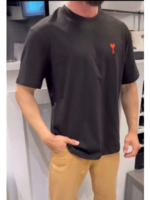 Unisex Bisiklet Yaka Baskılı Oversize T-Shirt - Siyah