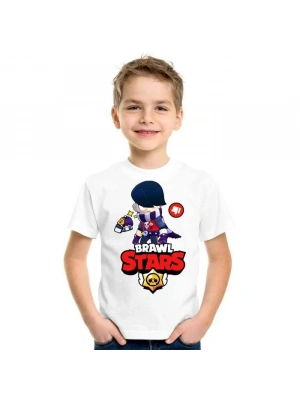 Unisex Bisiklet Yaka Kısa Kol Baskılı Çocuk T-Shirt - Beyaz