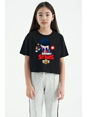 Unisex Bisiklet Yaka Kısa Kol Baskılı Çocuk T-Shirt - Siyah