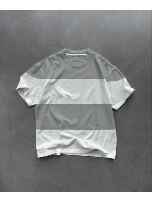 Unisex Bisiklet Yaka Parçalı T-Shirt - Gri