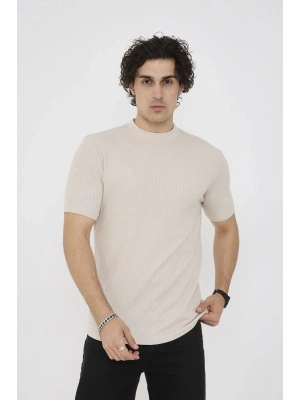 Unisex Bisiklet Yaka Slim fit T-Shirt- Bej