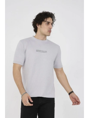 Unisex Bisiklet Yaka Slim fit T-Shirt- Boyalı Gri