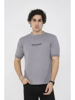 Unisex Bisiklet Yaka Slim fit T-Shirt- Gri