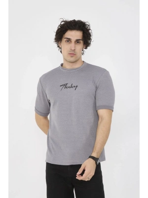 Unisex Bisiklet Yaka Slim fit T-Shirt- Gri