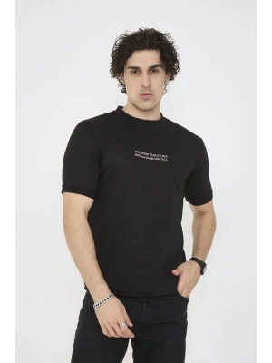 Unisex Bisiklet Yaka Slim fit T-Shirt- Siyah